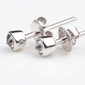 3.0mm  Salt & Pepper Grey Diamond Stud Earrings, Grey Inverted Diamond Stud Earrings, Spike Diamond Earrings, Sterling Silver Stud, 14K Gold