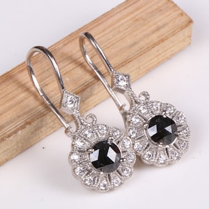 5.0mm Natural Black Rose Cut Diamond Stud Earrings in 14k Solid Gold, Minimalistic Bridal Jewelry, Round Rose Diamond Sterling Silver Stud