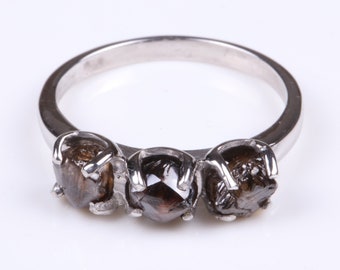 Natural Brown Raw Diamond Ring, Engagement Ring, Uncut Rough Three Diamond Ring, Brown Diamond Ring, 14KT Solid Gold Ring,  Promise Ring