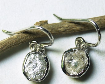 Natural Gray Uncut Diamond Earring - Raw Gray Diamond Earring - Gray Rough Uncut Diamond Earring -925 Silver Hand made Dangle Drop Earrings