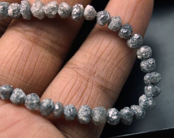 ON SALE 50% 4 Inch Perfect Natural Round Gray Raw Diamond Beads,Gray Large Rough Diamond Rondelle Beads, 4-5mm Beads