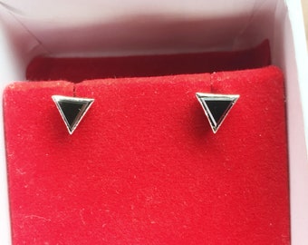 5.50mm Natural Black Trillion Cut Diamond Earring, Black Diamond Studs, Black Rough Diamond Earring -925 Silver Studs - Engagement Gift
