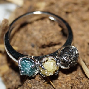Yellow Raw diamond ring, diamond ring, promise engagement ring, rough diamond ring, Black Diamond Ring, Blue Diamond Ring- 925 Silver ring