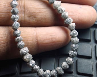 ON SALE 50% 5 Pcs Perfect Natural Round Gray Raw Diamond Beads,Grey Large Rough Diamond Rondelle Beads, 4-5mm Beads