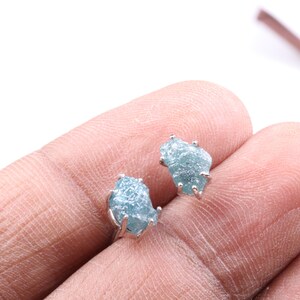 2.50Cts Natural Blue Raw Diamond Earrings, Blue Rough Diamonds Stud, Sterling Silver Stud, 14KT White Gold Stud, Uncut Diamond Stud