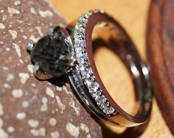 Raw diamond ring, Black diamond ring, Black Uncut diamond ring, engagement ring, raw stone, Black rough diamond ring, natural diamond ring