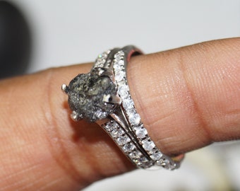 2.20cts ruwe diamanten ring, zwarte diamanten ring, belofte ring, diamant verloving ring band set, ruwe diamant ring, natuurlijke diamant ring