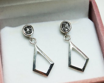 3.0 Tcw Natural Black raw Diamond Earring - Uncut Black Diamond Earring - Black Rough Diamond Earrings -sterling silver earrings