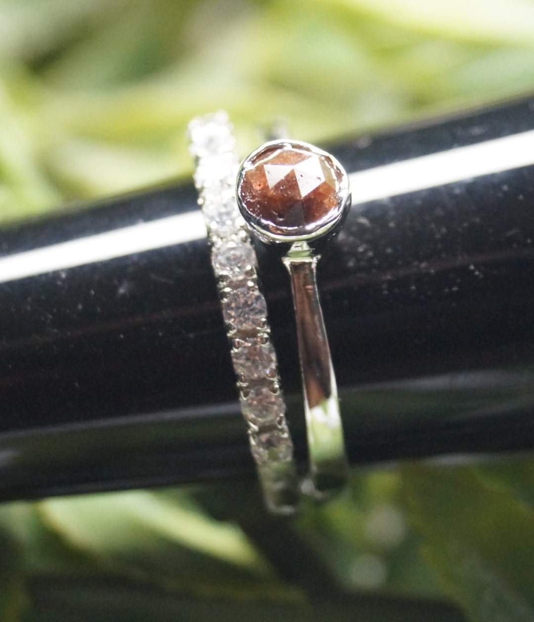 4.0mm Red Rose Cut Diamond Stacking Ring, Red Rough Diamond Ring, Red