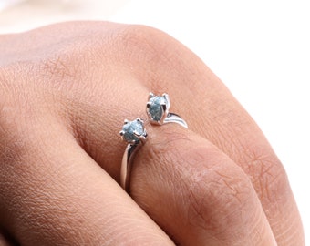 1.25Tcw Natural Blue Raw Diamond Ring, Two Diamond Ring, Blue Rough Uncut Diamond Ring, Engagement Ring, Wedding Ring, Gift Ring Silver Ring