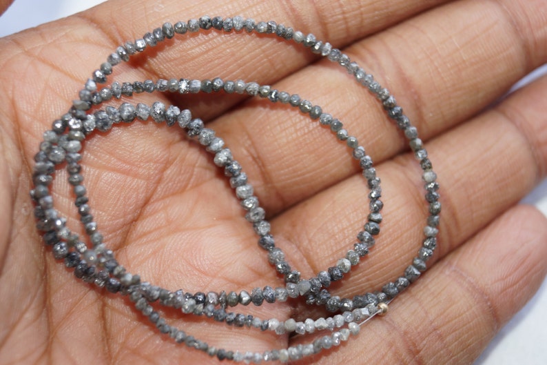 16 Inch 3mm Beads Natural Rondelle Beads ON SALE 50/% Raw Diamonds Conflict Free Diamond Rough Diamonds Dark Grey Diamond Beads 1.5mm