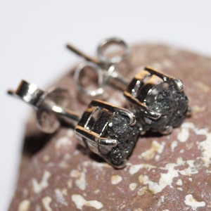 3.20 Tcw Natural Black Diamond Earring - Black Raw Diamond Earring - Black Rough Uncut Diamond Earring -925 Silver Studs - Black Diamond image 5