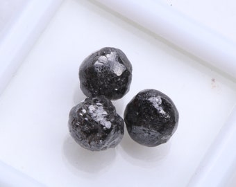 3 piezas lote 5.17Tcw Losoe negro diamante crudo forma de bola redonda diamante, bola de diamante sin cortar natural en bruto, 5,80 mm - 6,20 mm diamante suelto W37