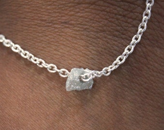 ON SALE White Raw Diamond Necklace - White Diamond , 925 Silver Necklace, Rugged, White Rough Diamond Necklace, Uncut Diamond Chain, 16"