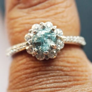 1.29 ct Blue Uncut diamond ring, Blue diamond ring, promise ring, Blue rough diamond ring,Raw Blue diamond ring- Engagement ring- 925 silver