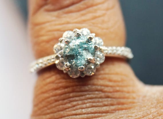 1.29 ct Blue Uncut diamond ring, Blue diamond ring, promise ring, Blue rough diamond ring,Raw Blue diamond ring- Engagement ring- 925 silver