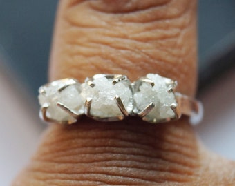 1.59ct Full White Raw diamond ring, Uncut White diamond ring, White rough diamond ring, Diamond Ring- 925 Silver ring - Diamond wedding ring