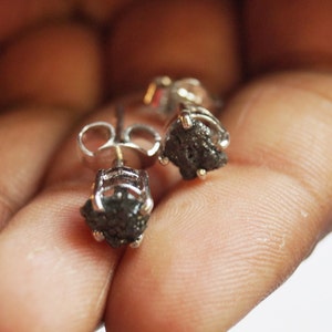 3.20 Tcw Natural Black Diamond Earring - Black Raw Diamond Earring - Black Rough Uncut Diamond Earring -925 Silver Studs - Black Diamond image 3