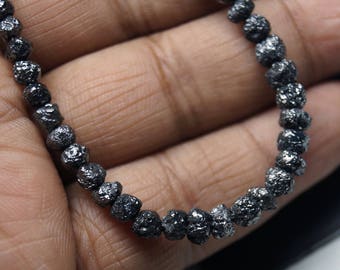 ON SALE 50% 4 Inch Perfect Natural Round Black Raw Diamond Beads,Black Large Rough Diamond Rondelle Beads, 4-5mm Beads