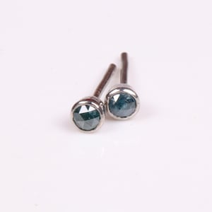 3.0mm Blue Round Rose Cut Diamond Stud Earrings in 14k Solid Gold, Small Studs,Minimalistic Bridal Jewelry, Sterling Silver Stud