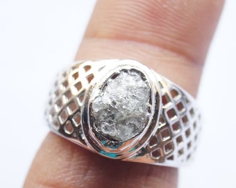 Ooak 5.55CTS Silber Grau Rohdiamant Ring, Verlobungsring, April Geburtsstein Ring, Rohdiamant Ring, (Größe 7,5 USA)