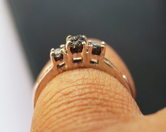 1.01 ct Black Uncut diamond ring, Black diamond ring,Black rough diamond ring,Raw Black diamond ring- Engagement ring- 925 silver Ring