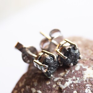 3.20 Tcw Natural Black Diamond Earring - Black Raw Diamond Earring - Black Rough Uncut Diamond Earring -925 Silver Studs - Black Diamond image 4
