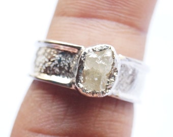 Ooak 4.10CTS Schneewittchen Rohdiamant Ring, Verlobungsring, April Geburtsstein Ring, Rohdiamant Ring, (Größe 7,5 USA)
