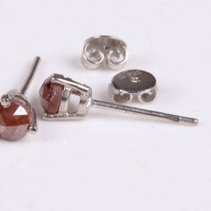 4.0mm Red Round Rose Cut Diamond Stud Earrings in 14k Solid Gold, Minimalistic Bridal Jewelry, Round Rose Diamond Sterling Silver Stud