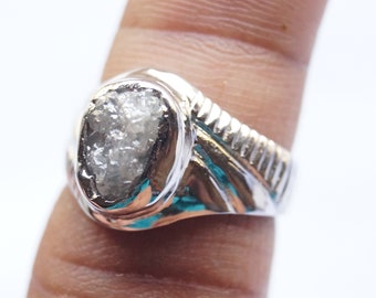 OOAK 6.02CTS zilver grijs ruwe diamantring, Promise ring, verlovingsring, April Birthstone ring, ruwe Onbesneden diamantring, (grootte 7.5 USA)