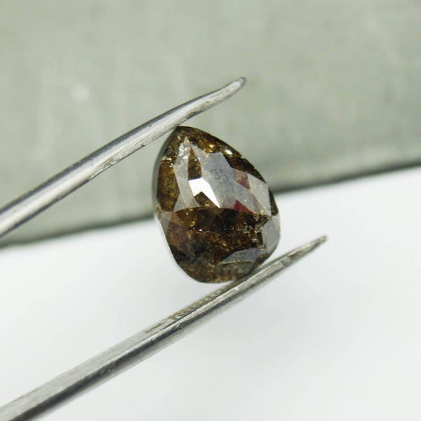 3.20 cts 10.14*7.10mm Fancy Pear Shape Brown/Gray Two tone Rose Cut Diamond Loose Cabochon, Natural Faceted Diamond for ring W06/11