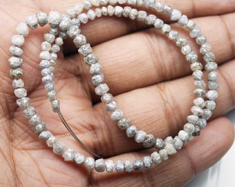 ON SALE 50% 4 Inch Perfect Natural Round Grey White Raw Diamond Beads, Large Rough Diamond Rondelle Beads, 4-4.5mm Beads