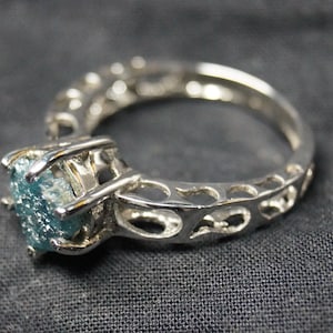 1.95 cts+ Greenish Blue Uncut diamond Halo ring, Blue diamond ring, promise ring, rough diamond ring,Raw Blue diamond ring- Engagement ring