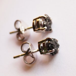 3.20 Tcw Natural Black Diamond Earring - Black Raw Diamond Earring - Black Rough Uncut Diamond Earring -925 Silver Studs - Black Diamond image 2