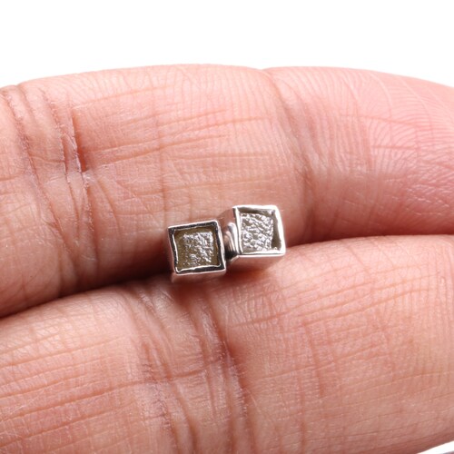 3mm Natural Gray Box Diamonds Stud, Raw Cube Diamonds Stud, Uncut Rough Diamonds shops earrings, Minimalistic Jewelry, Small Studs 14k Solid Gold