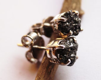 3.20 Tcw Natural Black Diamond Earring - Black Raw Diamond Earring - Black Rough Uncut Diamond Earring -925 Silver Studs - Black Diamond