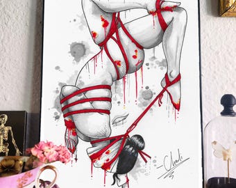 Falling - Shibari Rope Bondage Giclee Art Print
