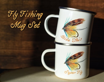 Set Of Two Fly Fishing Mug Gifts For Men Coffee Campfire Fish Gift Fisherman