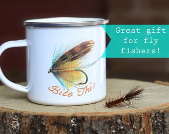 Bite This Fly Fishing Mug Gifts For Men Coffee Campfire Fish Gift Fisherman