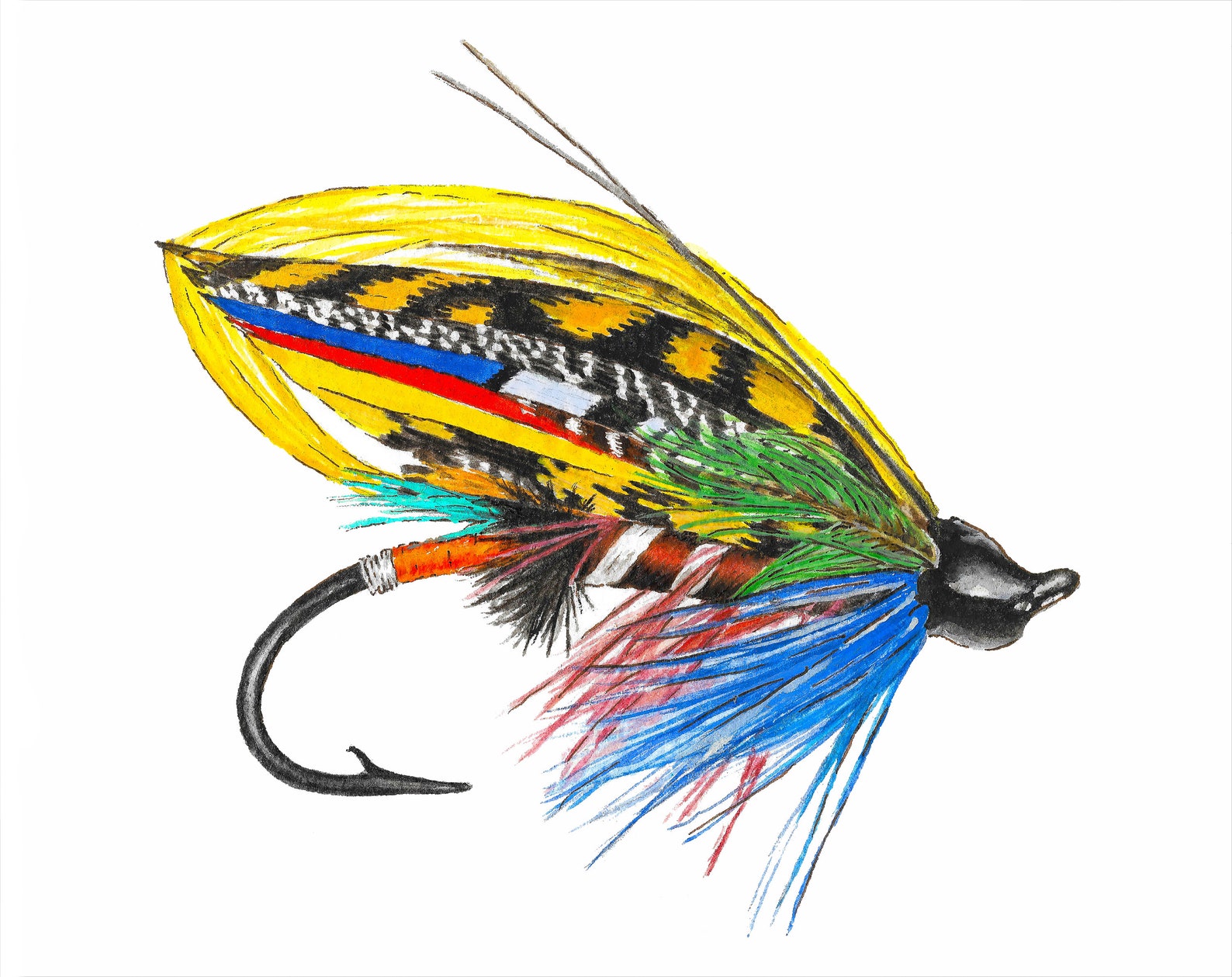 Watercolor Trout Fly Fly Fishing Gifts Fishing Lure Art Etsy