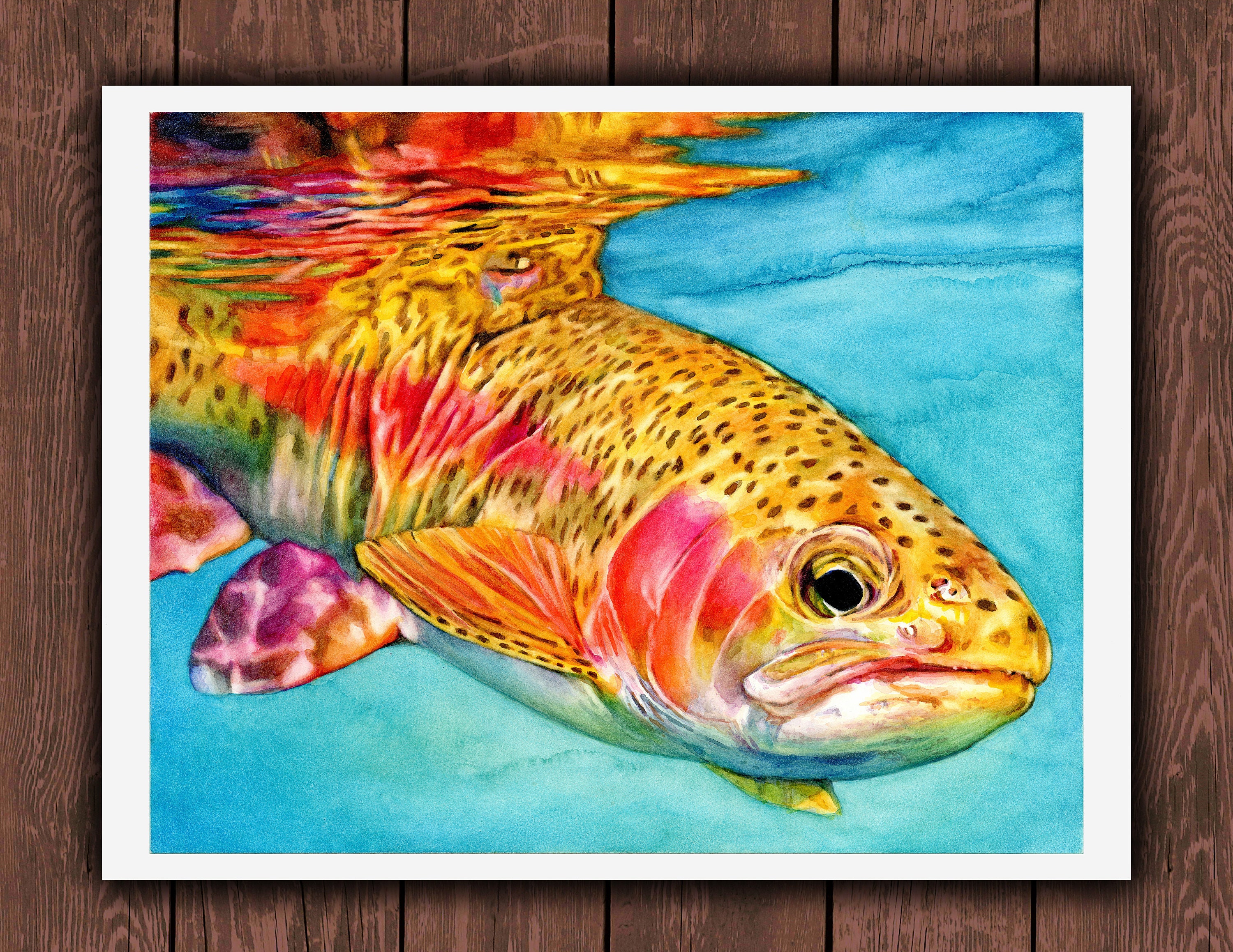 Underwater trout watercolor rainbow trout painting trout Etsy