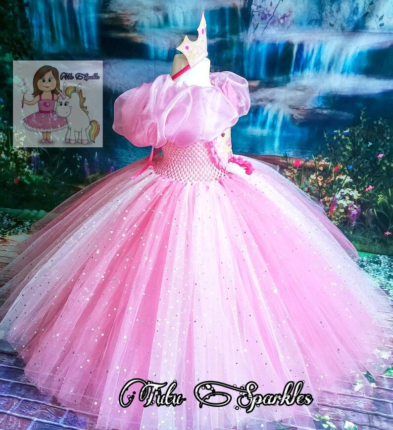 Girls Birthday dress Sleeping beauty inspired pink tutu world book day unique gift pageant dress Princess party toddlers dress