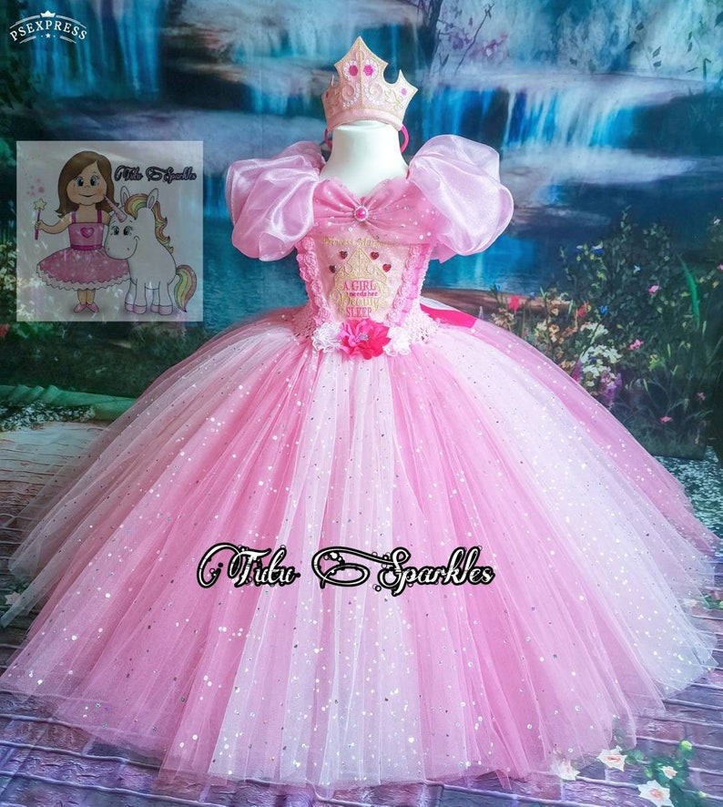 Girls Birthday dress Sleeping beauty inspired pink tutu world book day unique gift pageant dress Princess party toddlers dress