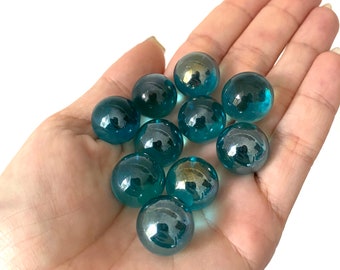 10x Vintage UV Reactive Glass Marbles - Hand made Manganese - art glass blue lustre aura coated - glowing under black light