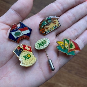 5x Vintage World Expo 88 Pins - Enamel metal pins - Australiana Brisbanalia Official souvenir 1988 - 80s Brisbane QLD