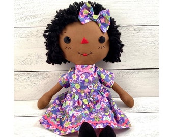 Cute Black Doll, Raggedy Ann Doll, Cinnamon Annie Doll, Special Personalized Gift for Little Girl, Heirloom Quality Handmade Rag Doll