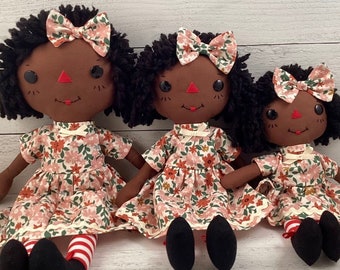 Raggedy Ann Doll, Black Doll, Cinnamon Annie Doll, Special Personalized Gift for Little Girl, Heirloom Quality Handmade Rag Doll