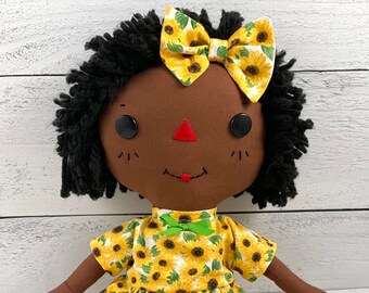 Black Raggedy Ann Doll - Personalized Rag Doll - Cinnamon Annie Doll - Sunflower Dolls - African American Gifts for Children