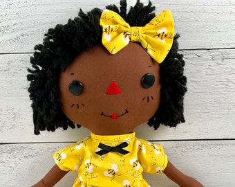 Personalized Soft Doll - Black Rag Doll - Cinnamon Annie Doll - Raggedy Ann Doll Handmade - Gifts for Little Girls 3 - 5 Years Old