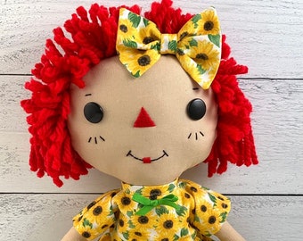Raggedy Ann Doll - Sunflower Dolls -Cinnamon Annie Doll - Personalized Baby Doll for Girls -Gifts for Little Girls 3 - 5 Years Old